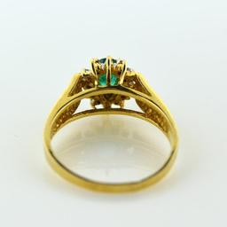 Ladies Size 7.25 Ring: 10K Yellow Gold, Emerald Pear Solitaire, Diamonds
