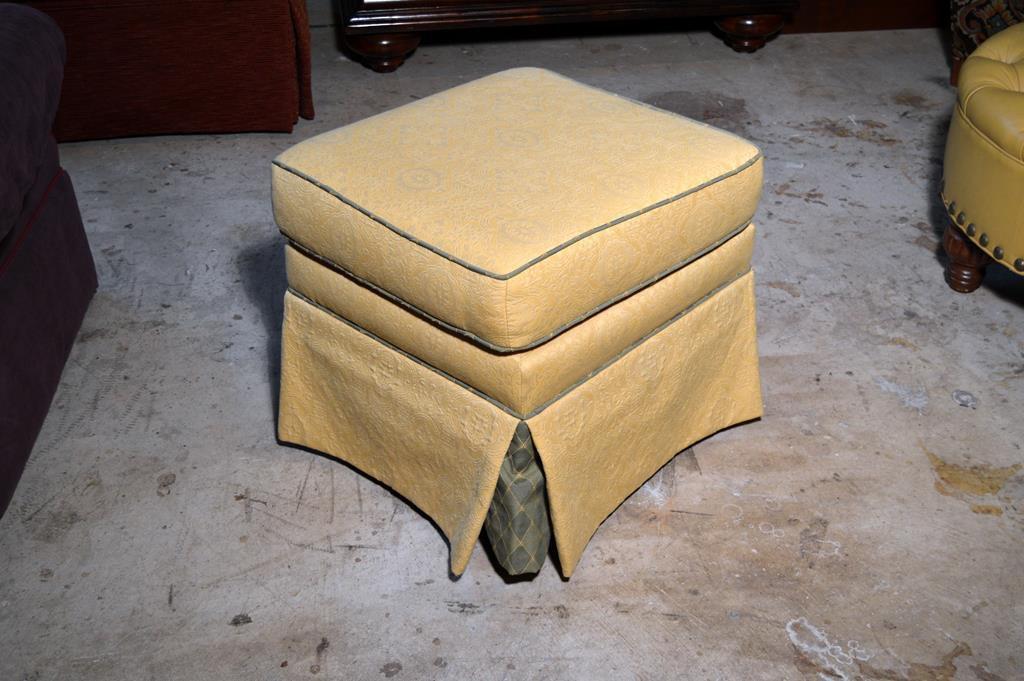 Pale Yellow Cloth Covered Ottoman