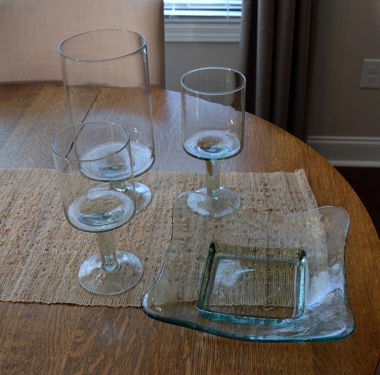 4 Pieces of Green Tinted Stemware and Plate