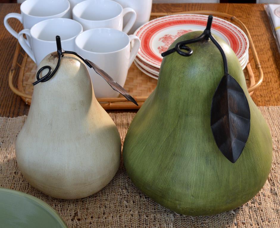Pair of Large Green and Cream Terracotta Decorative Pears