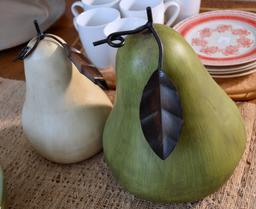 Pair of Large Green and Cream Terracotta Decorative Pears