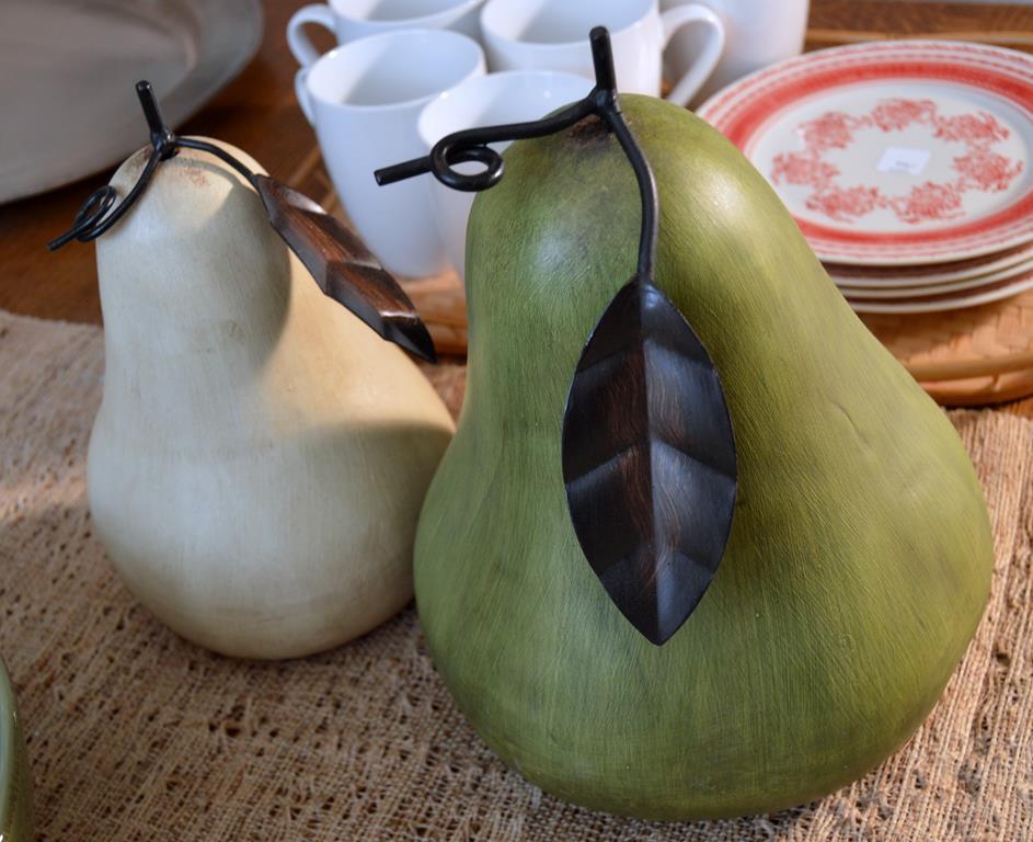Pair of Large Green and Cream Terracotta Decorative Pears