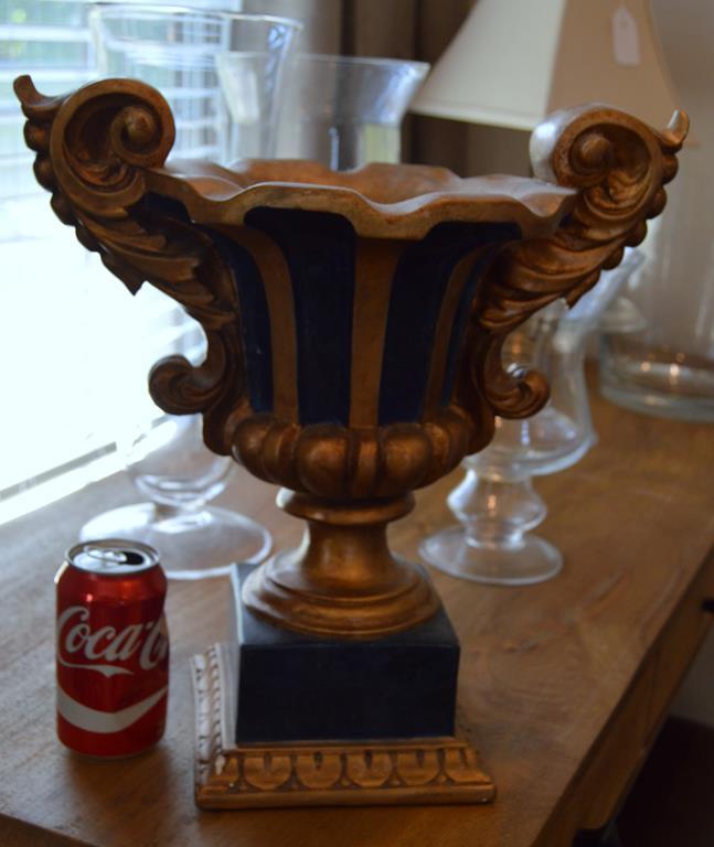 Tall Gilt and Black Finish Urn on Pedestal Base