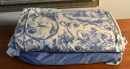 Blue and White Queen Size Custom Made Duvet and Coordinating Bed Skirt, Gently Used
