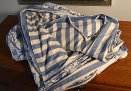 Blue and White Queen Size Custom Made Duvet and Coordinating Bed Skirt, Gently Used