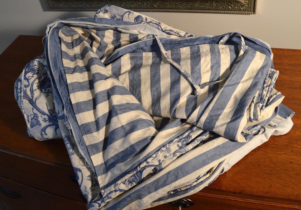 Blue and White Queen Size Custom Made Duvet and Coordinating Bed Skirt, Gently Used