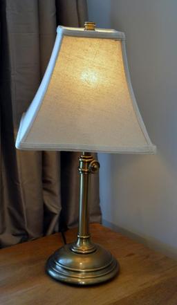 Contemporary Antiqued Bronze Finish Table Lamp, Linen Shade