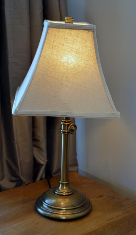 Contemporary Antiqued Bronze Finish Table Lamp, Linen Shade