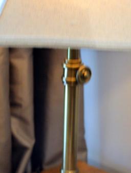Contemporary Antiqued Bronze Finish Table Lamp, Linen Shade