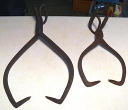 Antique Pair of Ice Tongs, 1 Marked Gifford Wood Co. w/ Traces Of Old Red Paint