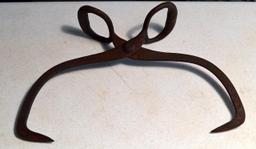 Antique Pair of Ice Tongs, 1 Marked Gifford Wood Co. w/ Traces Of Old Red Paint