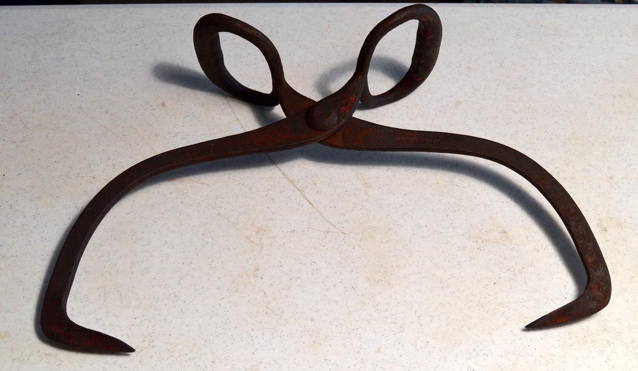 Antique Pair of Ice Tongs, 1 Marked Gifford Wood Co. w/ Traces Of Old Red Paint