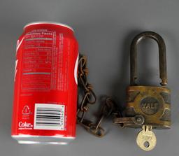 Antique Yale Padlock on Chain w/ Key, Southern Railway Stamp