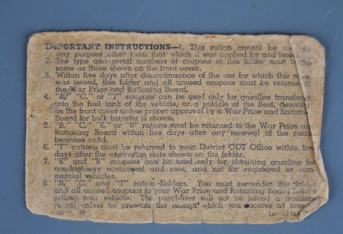 WWII Basic Mileage Ration Folder Paperwork