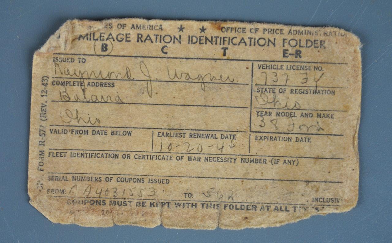 WWII Basic Mileage Ration Folder Paperwork