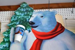 Large Coca-Cola Coke Advertising Polar Bear Cardboard Sign, “Bear-Size Hunger?”