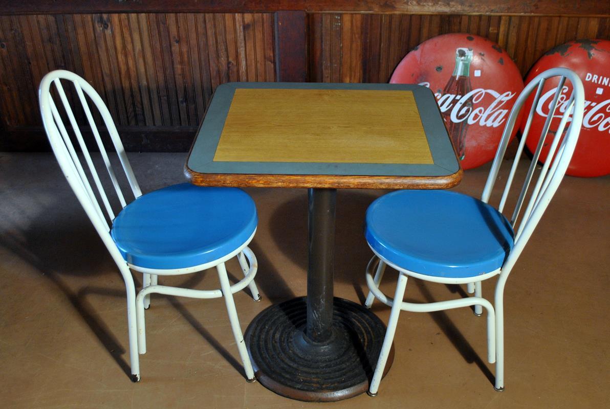 Nice Metal & Oak Cafe Table & 2 Chairs