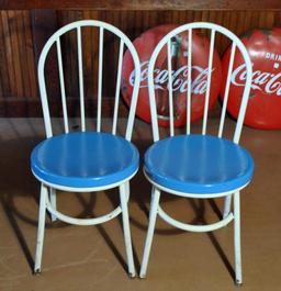 Nice Metal & Oak Cafe Table & 2 Chairs