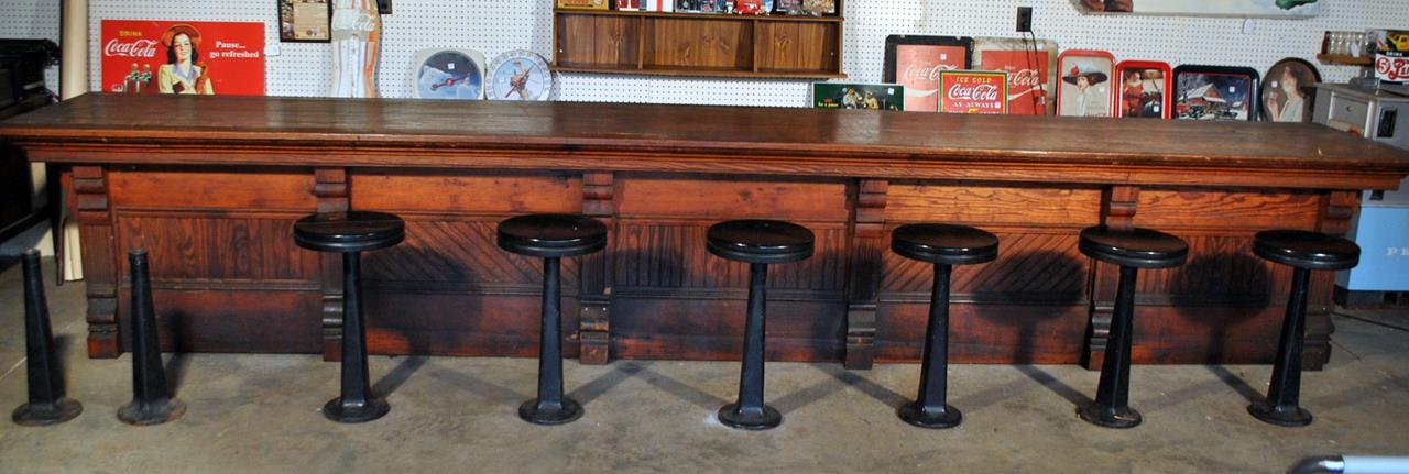 Early 20 C. Old Heart Pine Old Piedmont SC Mill Store Counter, Bead Board Front, No Drawers