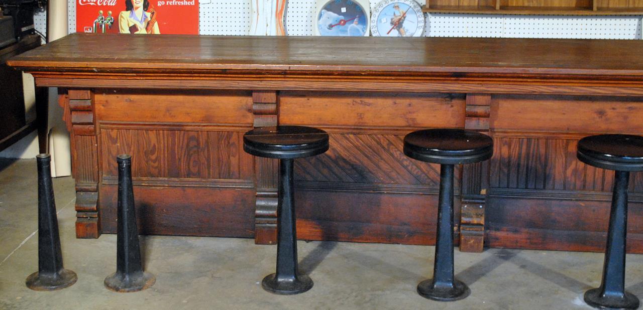 Early 20 C. Old Heart Pine Old Piedmont SC Mill Store Counter, Bead Board Front, No Drawers