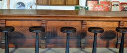 Early 20 C. Old Heart Pine Old Piedmont SC Mill Store Counter, Bead Board Front, No Drawers