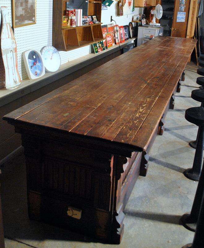 Early 20 C. Old Heart Pine Old Piedmont SC Mill Store Counter, Bead Board Front, No Drawers