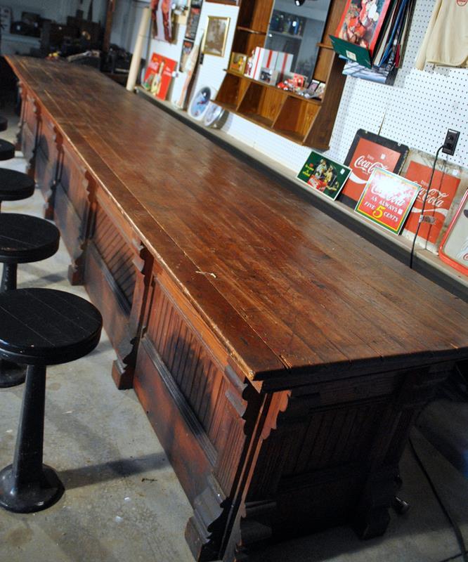 Early 20 C. Old Heart Pine Old Piedmont SC Mill Store Counter, Bead Board Front, No Drawers