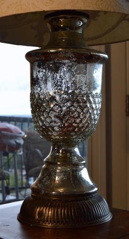 Contemporary “Mercury Glass” Table Lamp, Embroidered Shade
