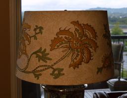Contemporary “Mercury Glass” Table Lamp, Embroidered Shade