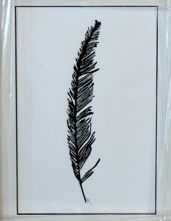 Two Prints: Hand Block Printed Feather, Two Arrows; Framed