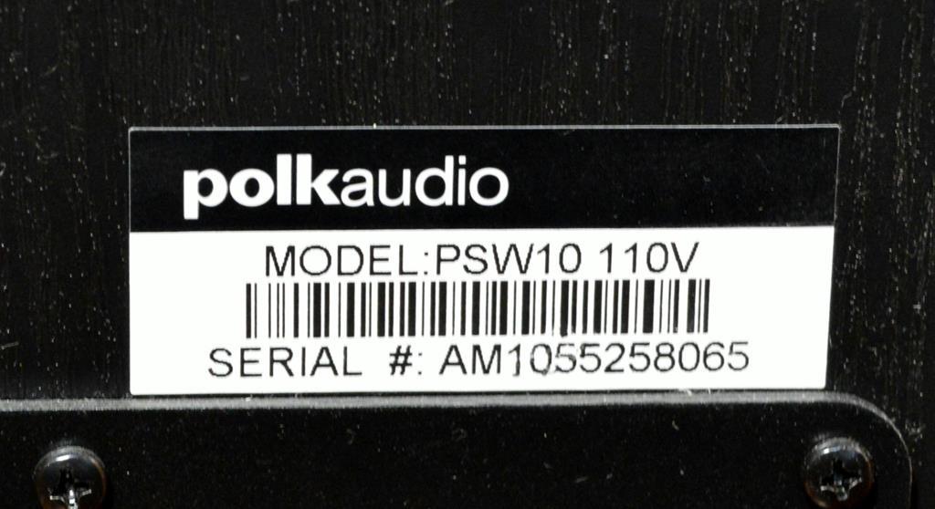Polk Audio Model PSW10 Subwoofer, Serial # AM1055258065