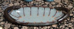 Pair of Hand Thrown Pottery Mugs and Dish