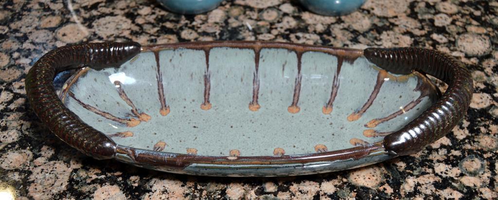 Pair of Hand Thrown Pottery Mugs and Dish