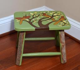 Avian Branches Green Stool, Freeform Bark Legs, Handcrafted in El Salvador