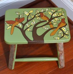 Avian Branches Green Stool, Freeform Bark Legs, Handcrafted in El Salvador