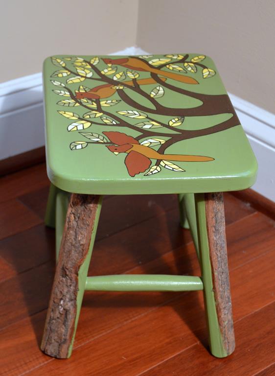 Avian Branches Green Stool, Freeform Bark Legs, Handcrafted in El Salvador