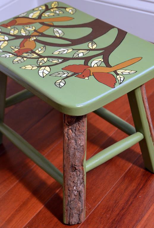Avian Branches Green Stool, Freeform Bark Legs, Handcrafted in El Salvador