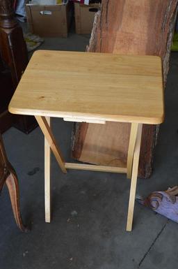 Furniture Lot: Black Console Table, TV Dinner Tray, Top To Antique, Two Stools, Free Form Slab