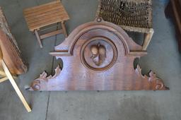 Furniture Lot: Black Console Table, TV Dinner Tray, Top To Antique, Two Stools, Free Form Slab