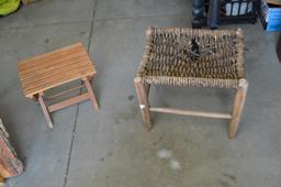 Furniture Lot: Black Console Table, TV Dinner Tray, Top To Antique, Two Stools, Free Form Slab