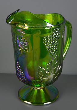 Imperial Glass Green Carnival Lemonade Set,10” Pitcher and 4 Footed Tumblers