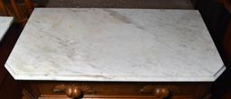Antique 19th C. Handcrafted Marble Top Walnut Washstand, Carved Pulls