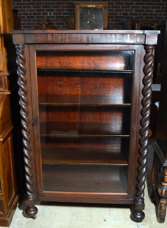 Antique 20th C. Barley Twist Columned Mahogany Bookcase