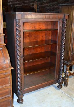 Antique 20th C. Barley Twist Columned Mahogany Bookcase