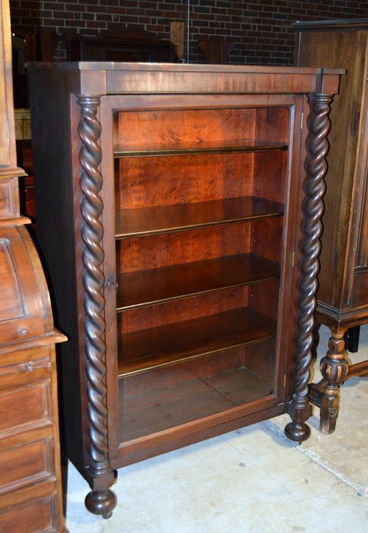 Antique 20th C. Barley Twist Columned Mahogany Bookcase
