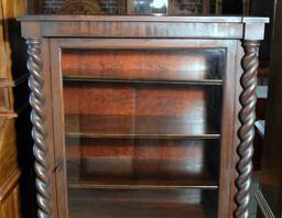 Antique 20th C. Barley Twist Columned Mahogany Bookcase