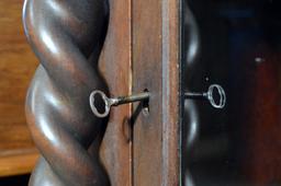 Antique 20th C. Barley Twist Columned Mahogany Bookcase