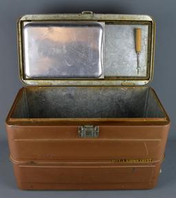 Vintage Little Brown Chest Ice Cooler w/ Ice Pick