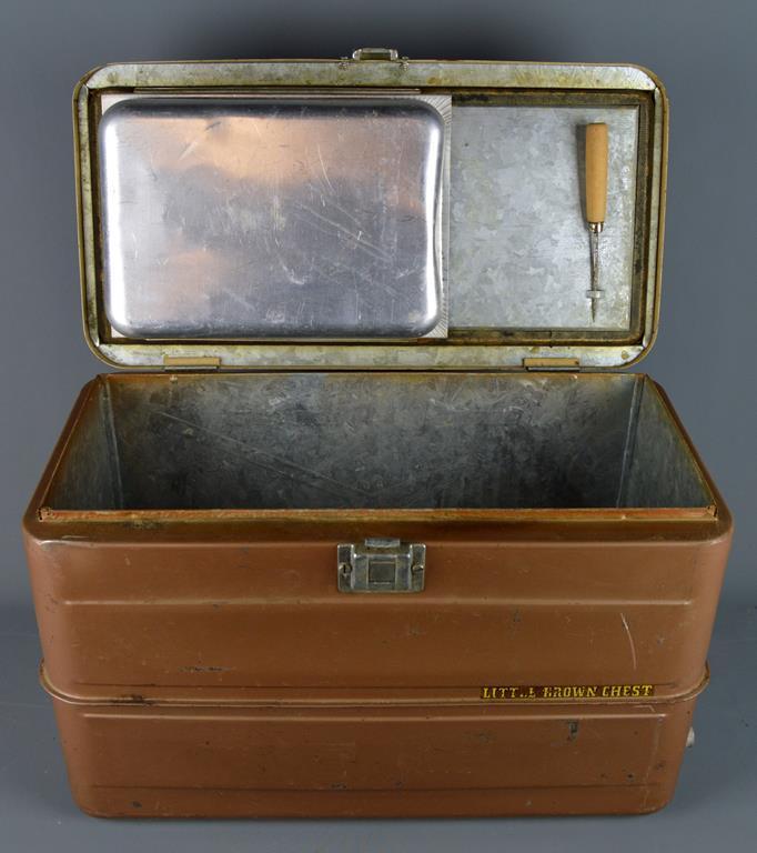 Vintage Little Brown Chest Ice Cooler w/ Ice Pick