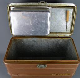 Vintage Little Brown Chest Ice Cooler w/ Ice Pick